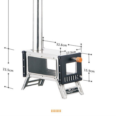 煙突テント暖房装置ストーブ　二重ガラス引き込み式